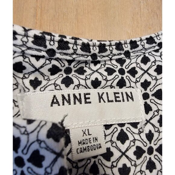 Vintage Anne Klein Polyester Black White Patterned Top 3/4 Sleeve Est Sz L - Picture 3 of 8